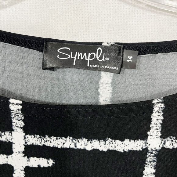 Sympli Black White Grid Plaid Geometric Print Midi Dress Pockets Jersey Size 14 - Picture 5 of 7